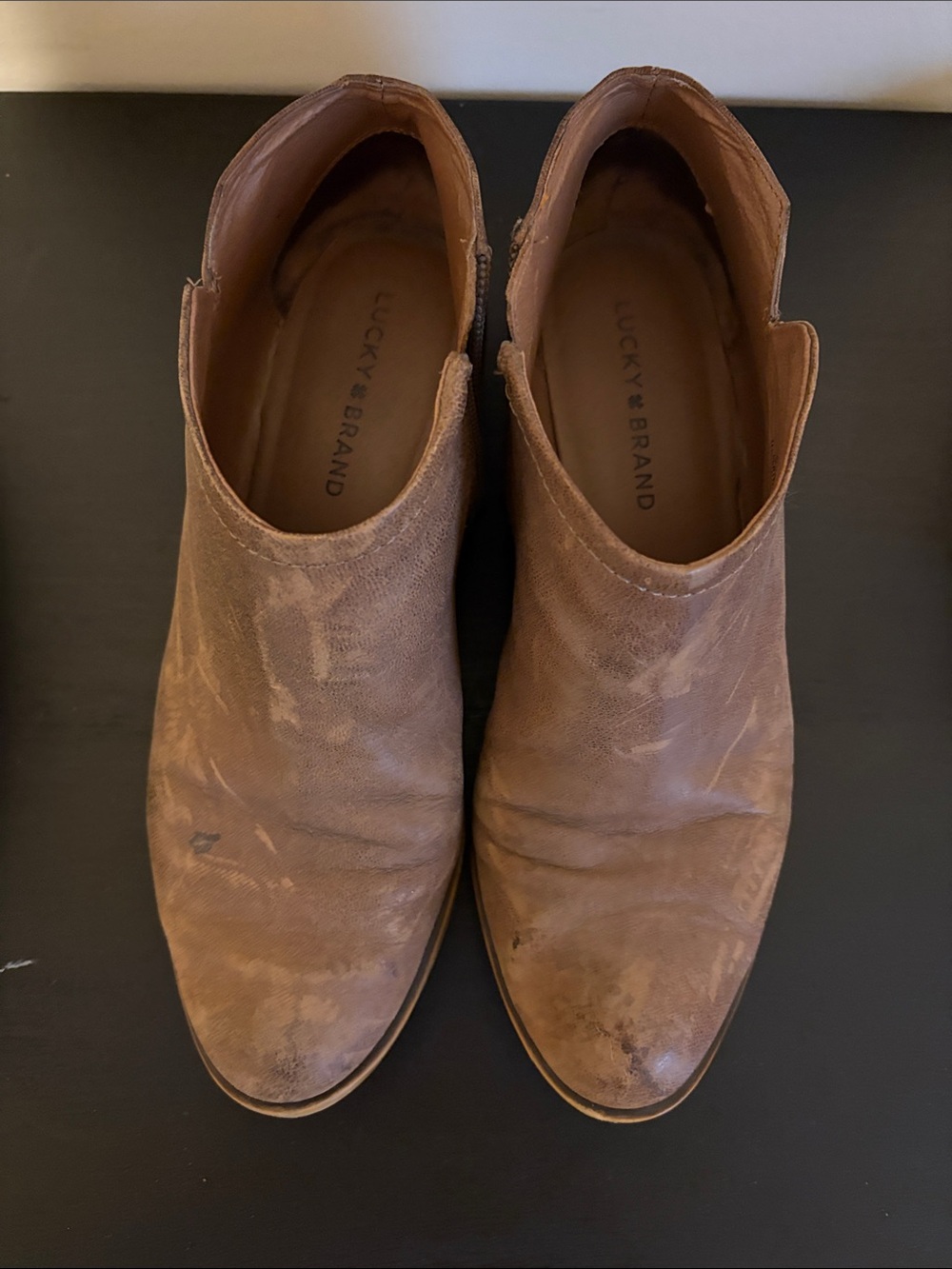 Lucky Brand Brown Leather Side-Zip Ankle Boots